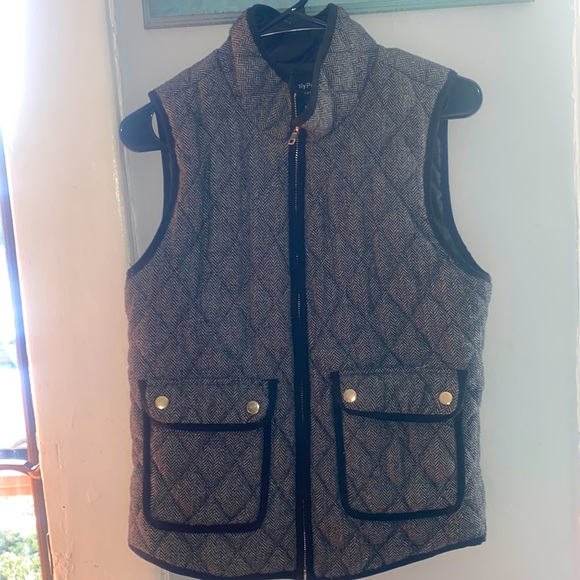Womens black herringbone print vest size small- with front pockets - Picture 1 of 6